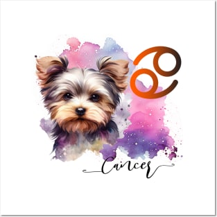 Cancer Zodiac Sign Cute Yorkie Watercolor Art Posters and Art